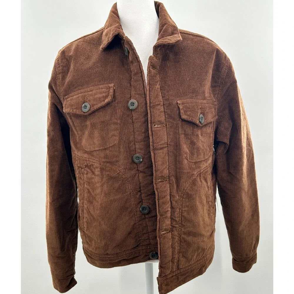 Mutual Weave Sherpa Lined Corduroy Trucker Jacket Brown Western Workwear S - Picture 2 of 15